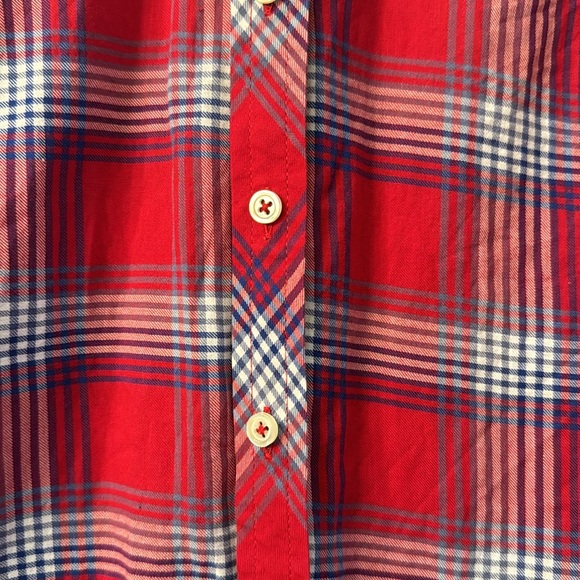 Talbots XS Button Down Collared Long Long Sleeve Red/Blue/White Plaid Shirt - Picture 2 of 6